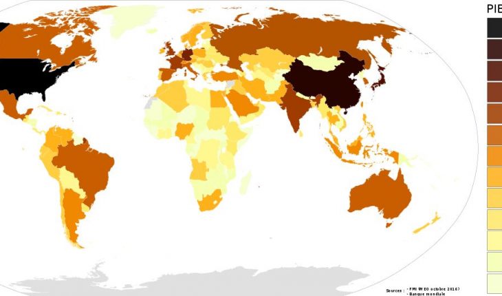 Carte mondiale du PIB nominal en 2015.