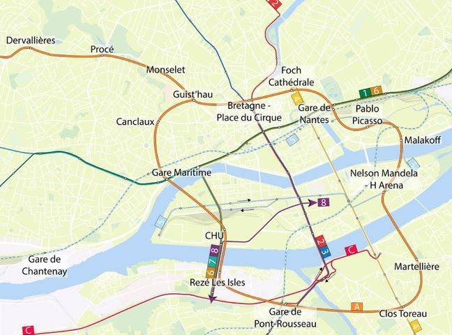 Plan de ligne A de métro à Nantes telle qu'elle est imaginée par le collectif Métro de Nantes.