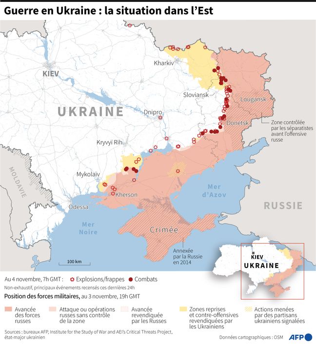 a Carte de la situation en Ukraine le 4 novembre à 7h.