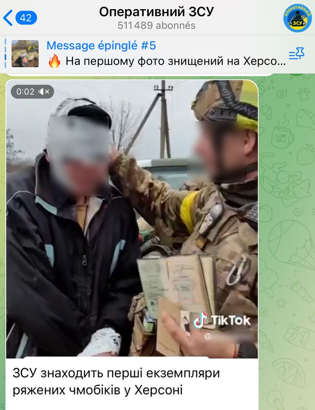 Capture d'écran de la vidéo sur la chaîne Telegram des forces armées ukrainiennes.