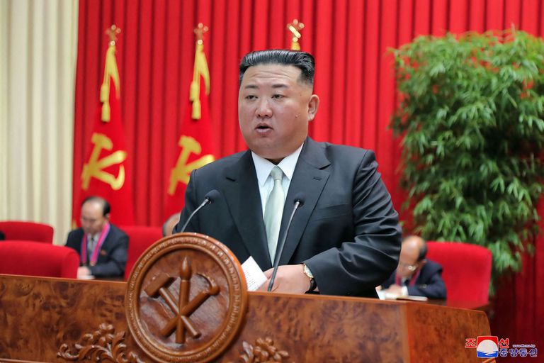 (FILES) This file photo taken on October 17, 2022 released by North Korea's official Korean Central News Agency (KCNA) on October 18 shows North Korean leader Kim Jong Un delivering a speech at the Central Academy of the Workers' Party of Korea in Pyongyang. - North Korea fired at least 10 missiles of various types on November 2, 2022, Seoul's military said, shortly after it confirmed that a ballistic missile had landed close to South Korean waters for the first time. (Photo by KCNA VIA KNS / AFP) / - South Korea OUT / ---EDITORS NOTE--- RESTRICTED TO EDITORIAL USE - MANDATORY CREDIT "AFP PHOTO/KCNA VIA KNS" - NO MARKETING NO ADVERTISING CAMPAIGNS - DISTRIBUTED AS A SERVICE TO CLIENTS THIS PICTURE WAS MADE AVAILABLE BY A THIRD PARTY. AFP CAN NOT INDEPENDENTLY VERIFY THE AUTHENTICITY, LOCATION, DATE AND CONTENT OF THIS IMAGE. /