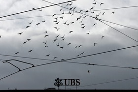 Vögel über dem UBS-Logo