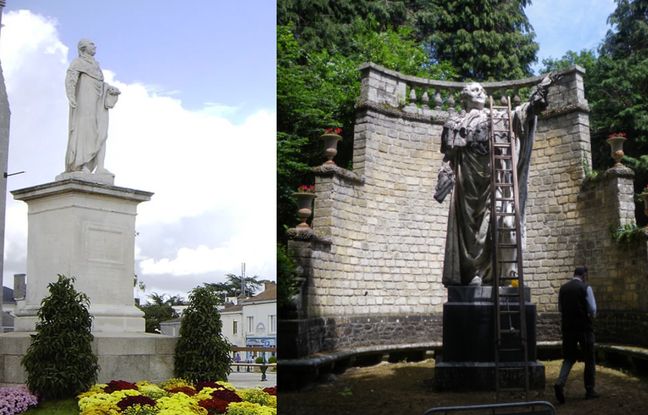 A gauche, la statue de Louis XVI du Loroux-Bottereau. A droite, celle du parc de Caradeuc à Bécherel.