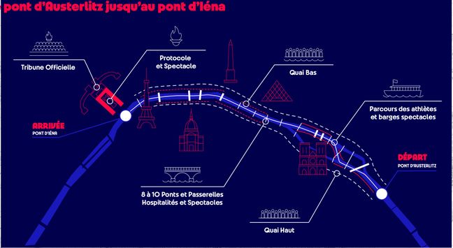 Le parcours du défilé de la cérémonie d'ouverture des Jeux de Paris 2024 sur la Seine.