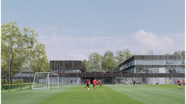 Le Stade Rennais a opté pour des matériaux issus de ressources renouvelables et des toits végétalisés pour l'extension de son centre d'entraînement à la Piverdière. 