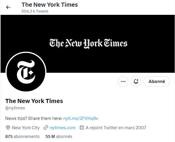 Le logo bleu a disparu du compte Twitter du New York Times.