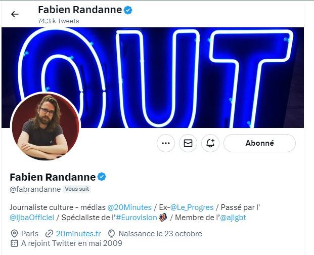 Le compte Twitter de notre journaliste Fabien Randanne a toujours le fameux logo bleu, alors qu'il n'a pas pris l'abonnement Twitter Blue.