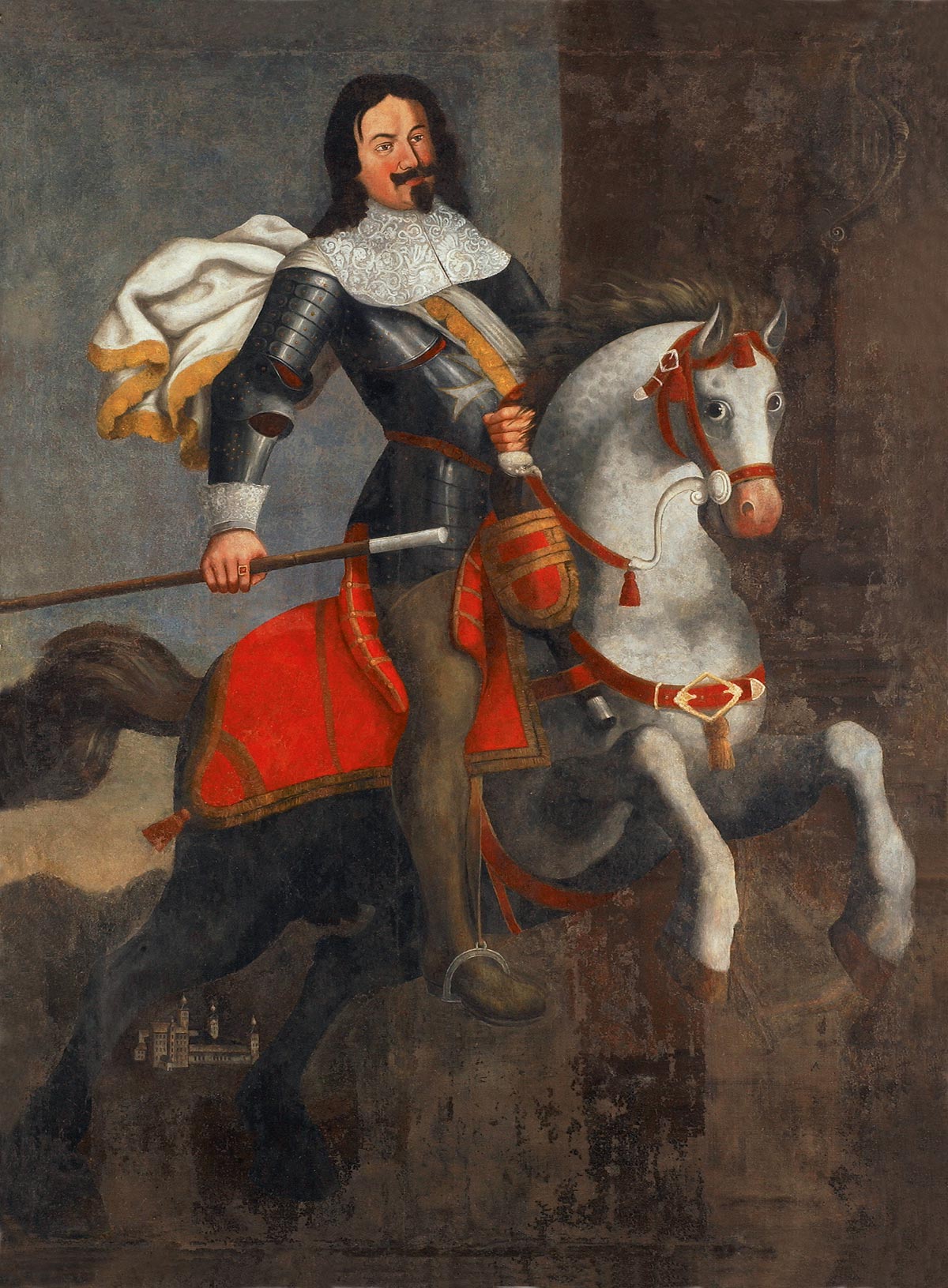 Homme du 17e siècle posant à cheval