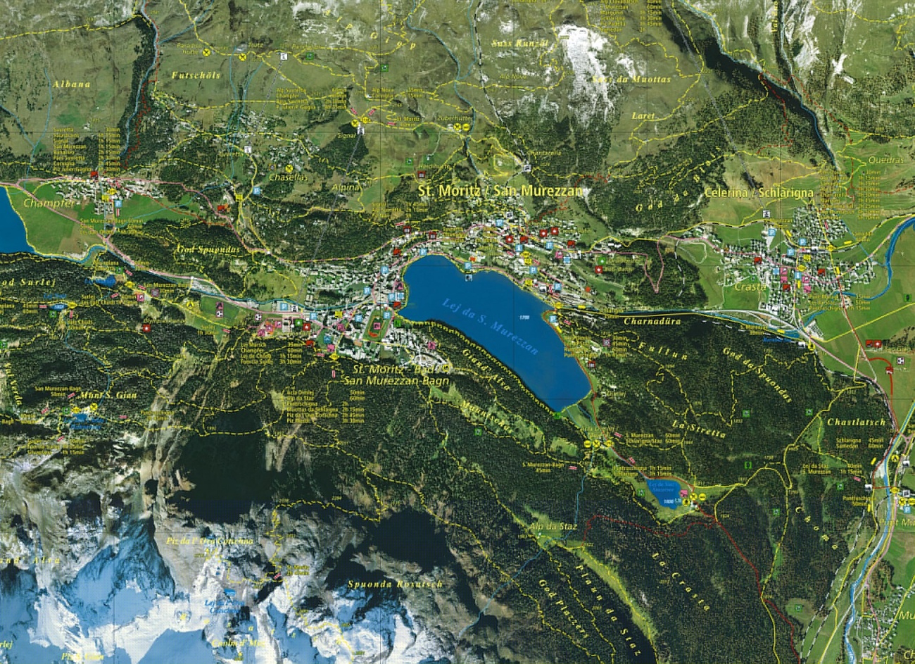 Carte de géographie numérique montrant la région de Saint-Moritz