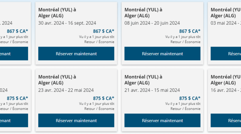 Vols Montréal - Alger : offre exceptionnelle chez Air Canada pour le printemps 2024