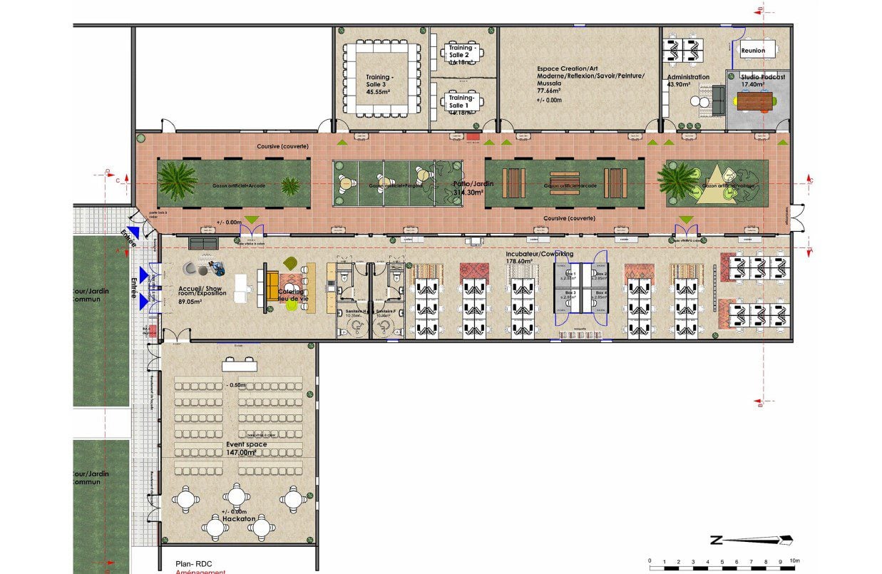 Plan d'aménagement du rez-de-chaussée de l'incubateur Hub of excellence de Ouargla. 
