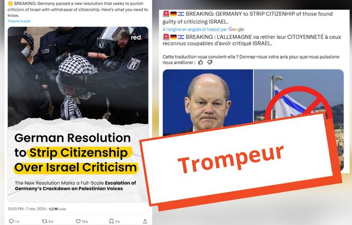 Sur les réseaux sociaux, plusieurs publications indiquent que la critique d'Israël serait désormais punnie par la perte de la citoyenneté Allemande.