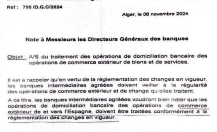 Domiciliation bancaire : l’Algérie bloque la France et débloque l’Espagne