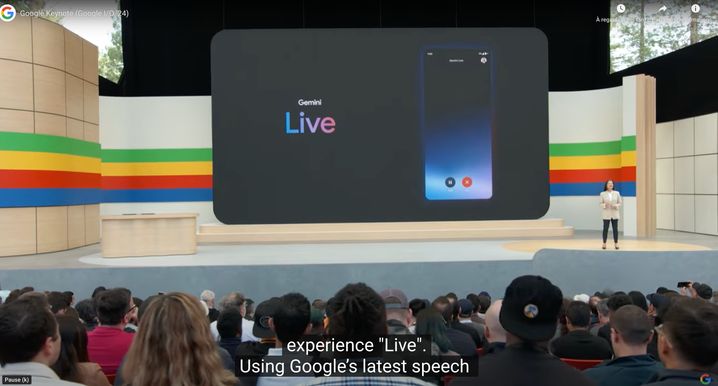 Gemini Live lors de sa présentation à la conférence Google I/O'24 le 14 mai 2024.