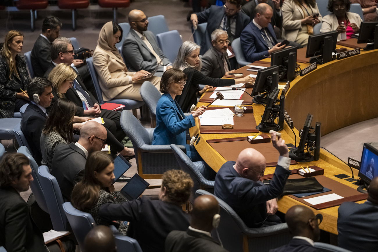 Pascale Baeriswyl, présidente du Conseil de sécurité des Nations unies, lors d'une séance d'information sur le Moyen-Orient et la situation en Israël.