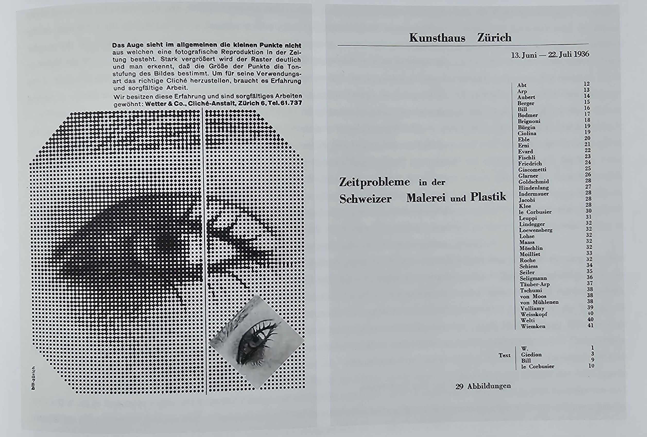 Couverture (à droite) et dernière page (à gauche) du catalogue de la première exposition d'art concret au Kunsthaus de Zurich (1936)