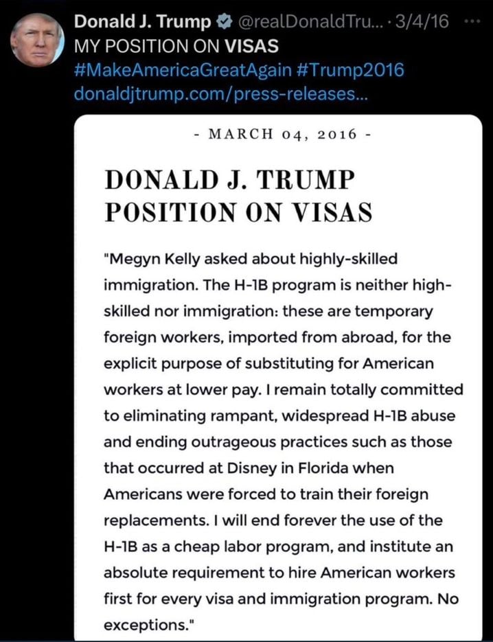 La position de Donald Trump sur les visas de travail H-1B au moment de sa première campagne présidentielle en 2016