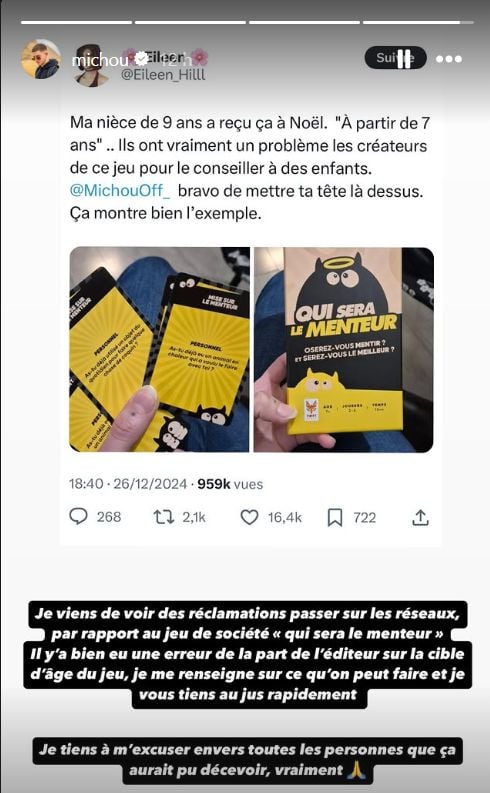 Après avoir été interpellé au sujet du contenu de "Qui sera le menteur", Michou a présenté ses excuses vendredi soir.