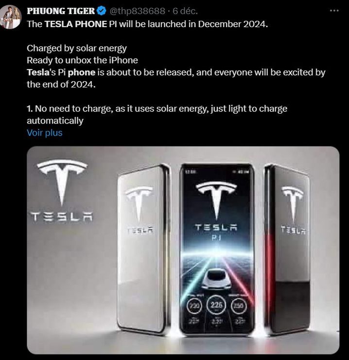 Un compte X qui affirme une sortie imminente du Tesla Phone PI.