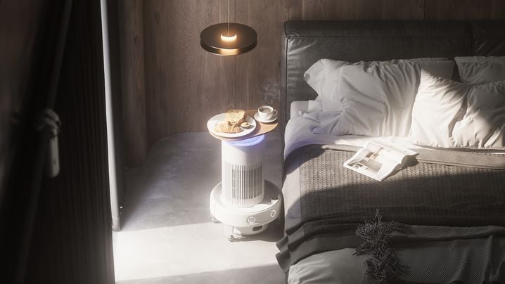 Equipé de différents accessoires, l'aspirateur robot K20+ Pro de SwitchBot peut vous apporter le petit-déjeuner au lit.