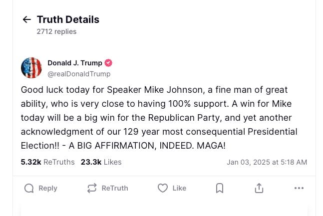 Le message de soutien de Donald Trump à Mike Johnson