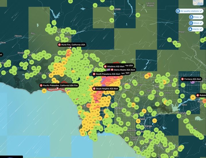 La qualité de l'air dans la région de Los Angeles varie selon la proximité des feux.