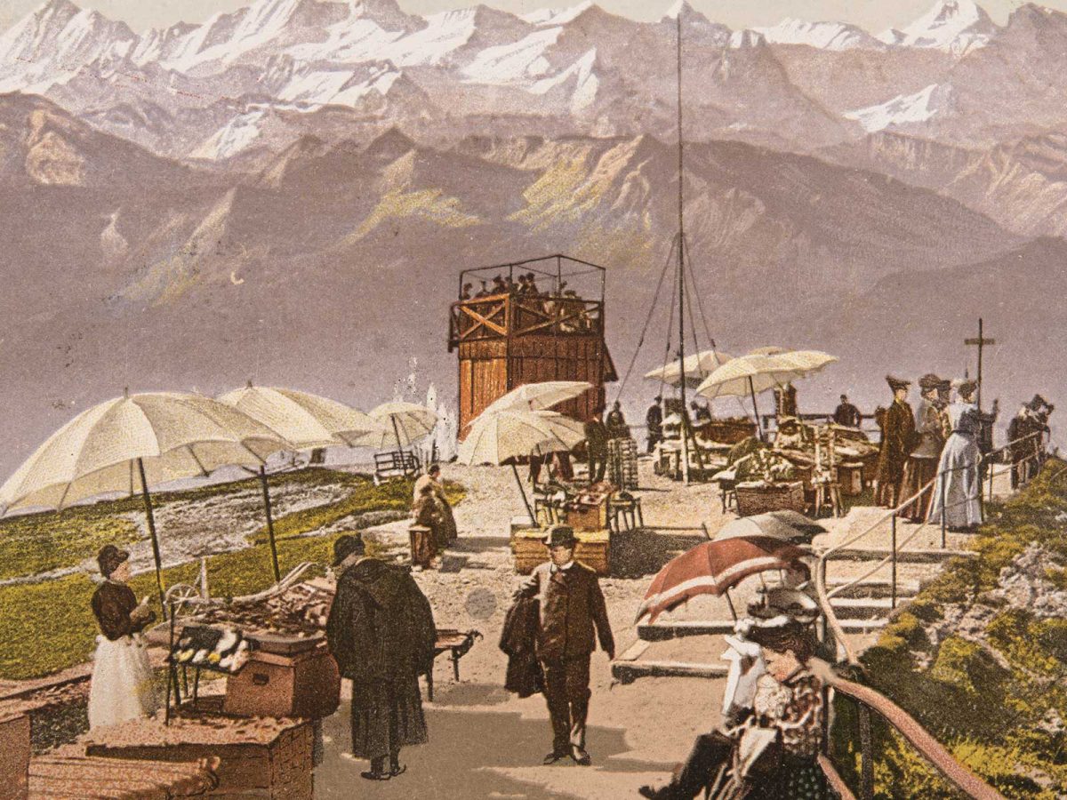 Carte postale représentant des touristes sur le Rigi en 1910