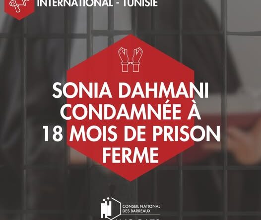 Le Conseil National des Barreaux France condamne avec la plus grande fermeté la peine de 18 mois de prison à l’encontre de Sonia Dahmani