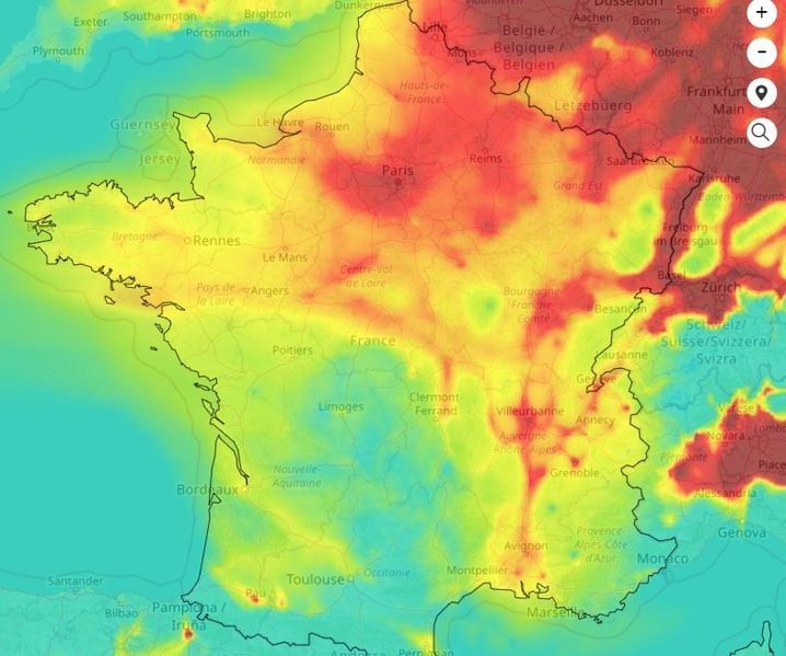 Une bonne partie de la France vivra dans un air dégradé lundi 20 janvier. Ici la carte de pollution aux particules fines 2.5 pour lundi.