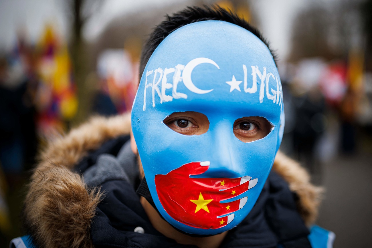 Manifestation devant le Musée olympique de Lausanne à l’occasion du début des Jeux olympiques d’hiver à Pékin, le 3 février 2022.