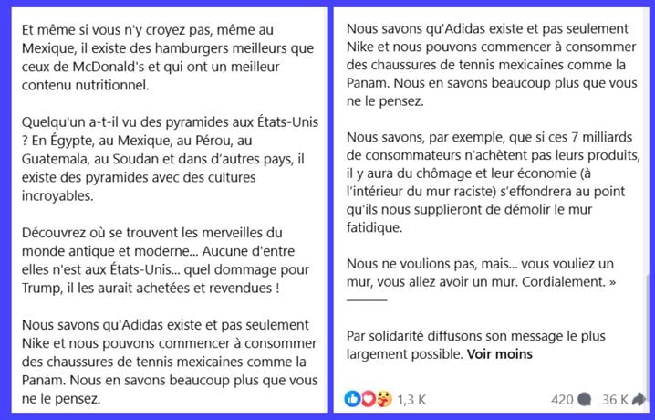 Le message se conclut par un appel au partage sur les réseaux sociaux.