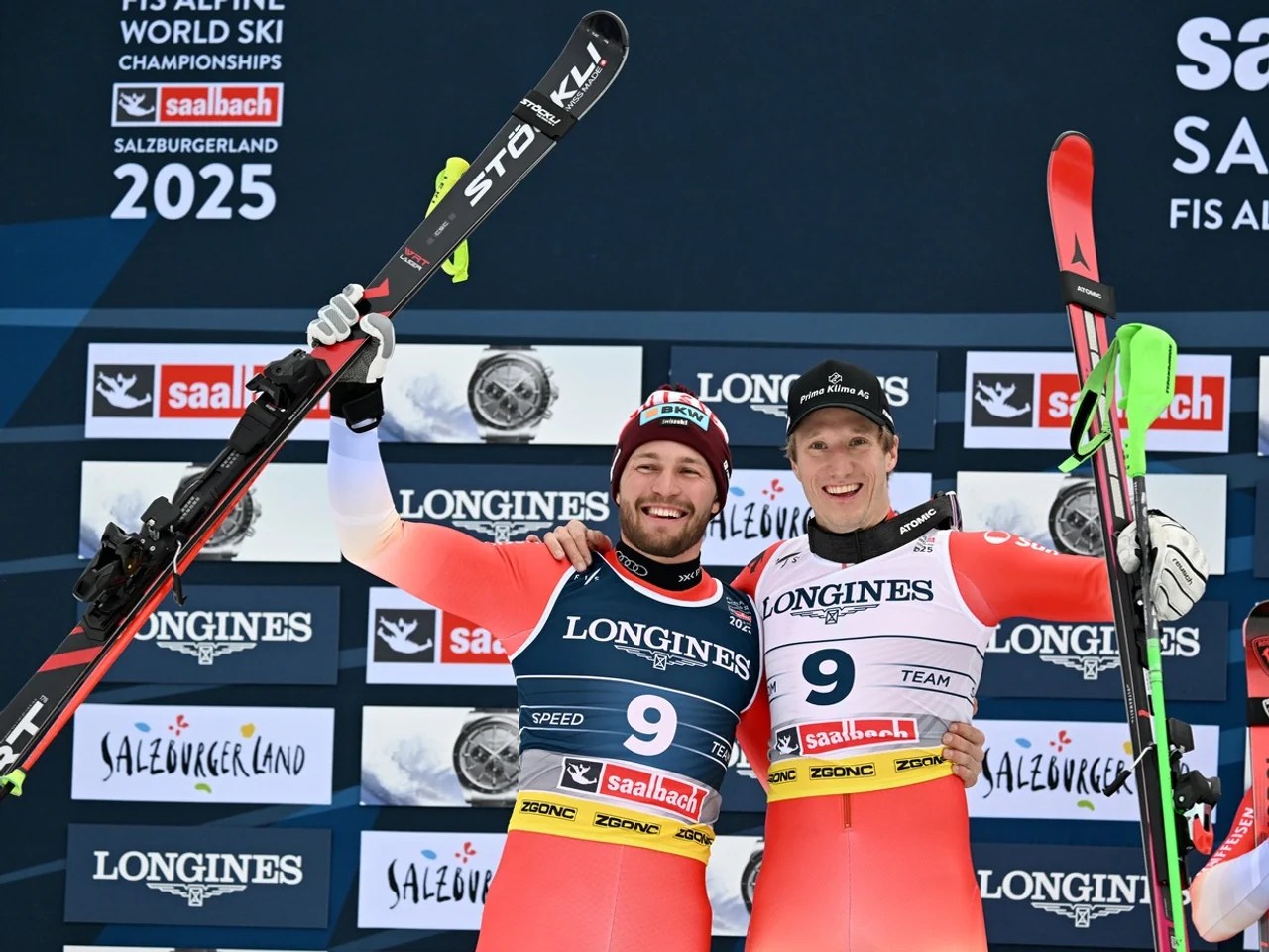 Alexis Monney (à gauche) a remporté l’argent au combiné par équipe avec des skis Stöckli sous les pieds.