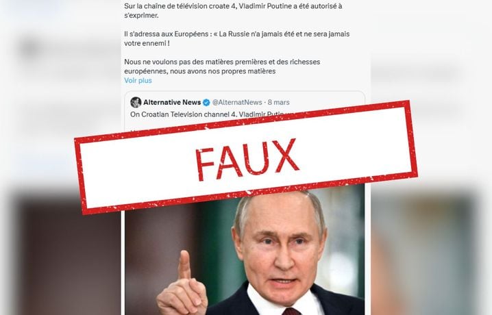 Une citation faussement attribuée à un discours de Vladimir Poutine à la télévision croate circule sur les réseaux sociaux.