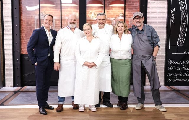 Le présentateur Stéphane Rotenberg aux côtés du jury de la saison 16 de « Top Chef » sur M6.