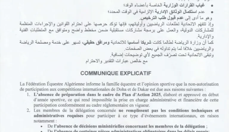 Cavaliers algériens toujours bloqués au Qatar sans autorisation ministérielle