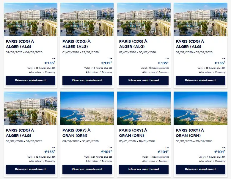 Air France met en Promotion ses billets de voyage vers Alger.