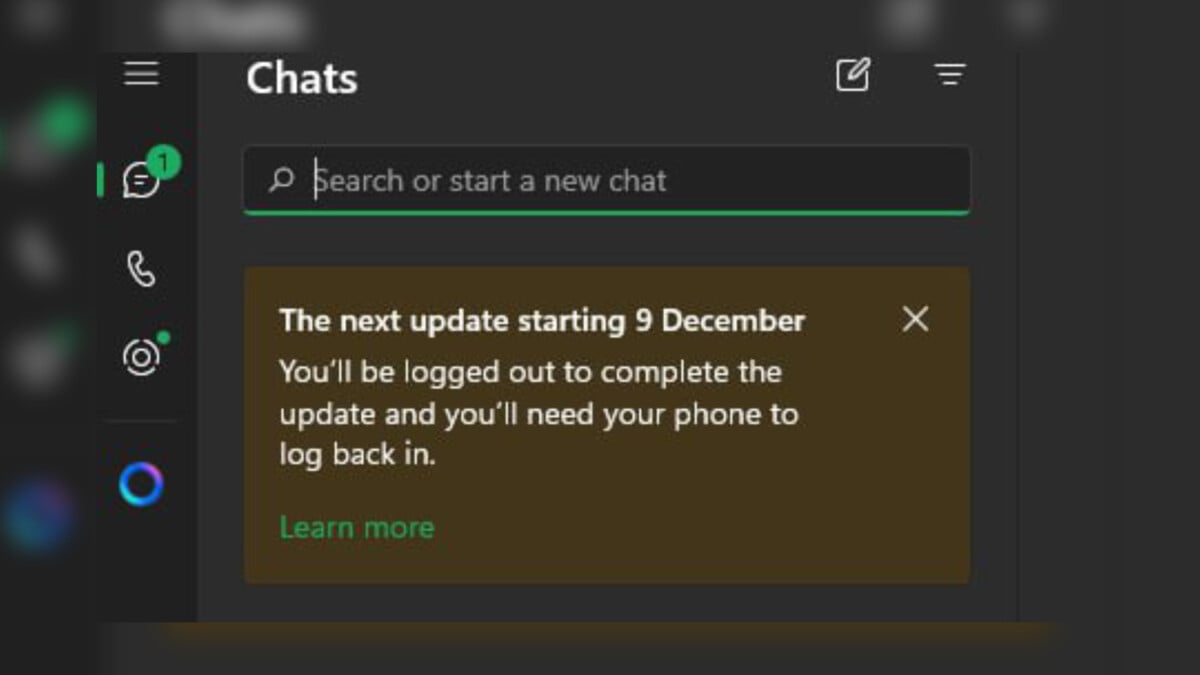 Le message affiché par WhatsApp sur Windows 11