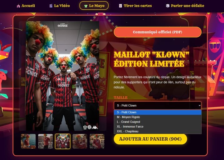 Le souci du détail se trouve ici dans la blague consacrée à chaque taille du maillot faussement vendu à 90 euros.