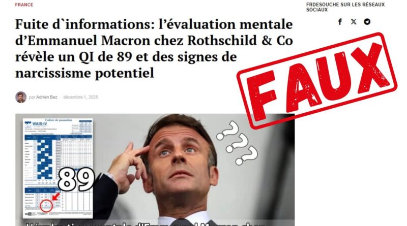 Faux site usurpant l’identité de journalistes s’attaquant au QI de Macron.