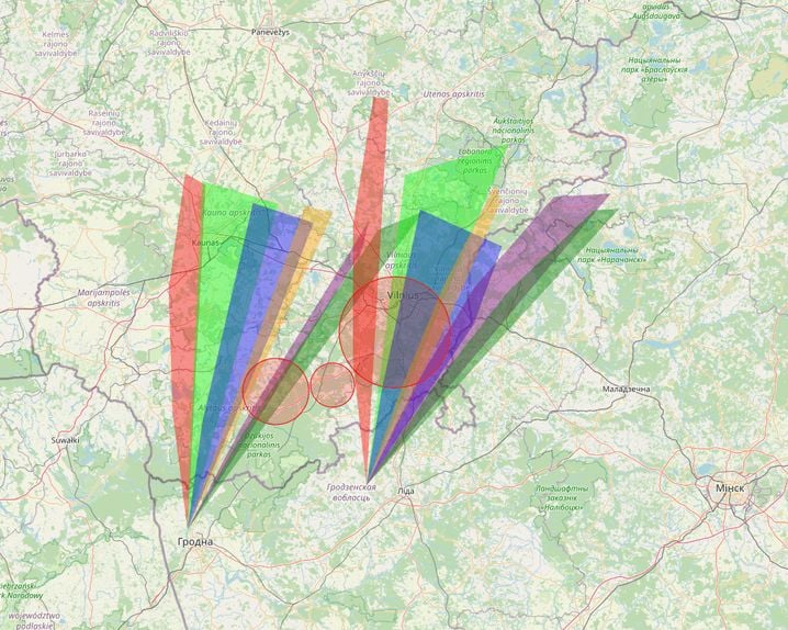 Image du site No Balloons montrant la probabilité très élevée que des ballons de contrebande biélorusses atteignent l'aéroport de Vilnius s'ils sont lancés, samedi 6 décembre 2025.