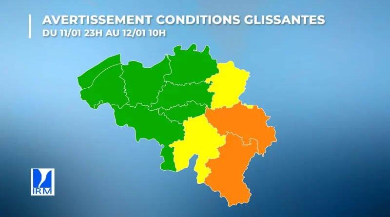 Avertissements jaune et orange pour conditions glissantes en Belgique cette nuit et lundi matin
