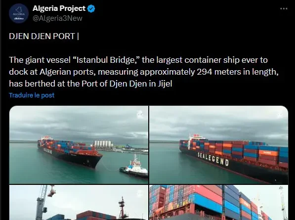 Jijel : Le port de Djen Djen accueille le plus grand porte-conteneurs d'Algérie