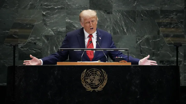 Le président des États-Unis Donald Trump à la tribune de l’Assemblée générale des Nations Unies à New York, le 23 septembre 2025.