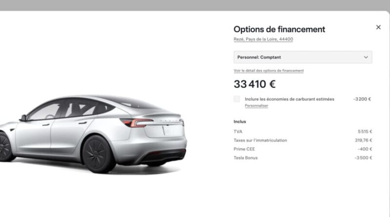 Tesla baisse le prix de la Model 3 sous 33 400 € jusqu'au 31 mars 2026.