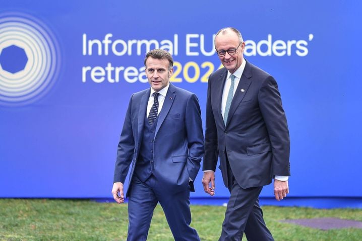 Le président français Emmanuel Macron et le chancelier allemand Friedrich Merz, le 12 février 2026.