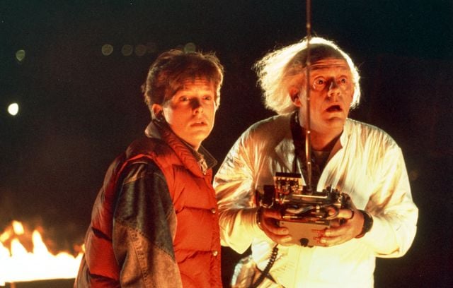 Michael J. Fox et Christopher Lloyd dans « Retour vers le futur » de Robert Zemeckis (1985).