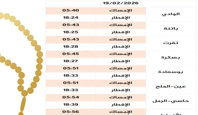 Ramadan 2026 : horaires de l'imsak et de l'iftar pour 69 wilayas