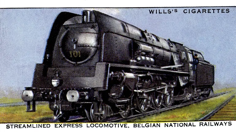 Locomotive express profilée, Belgique. Train de voyageurs express 4-6-2 à moteur quatre cylindres des Chemins de fer nationaux belges. Son apparence rappelle celle du « Cock o' the North » britannique. Années 1930