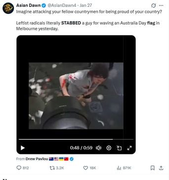 Un homme portant un drapeau australien poignardé à Melbourne lors de l'Australia Day ? Pas si vite.