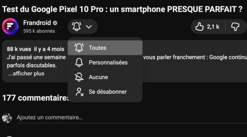 YouTube ne teste pas un réglage spécifique des notifications.